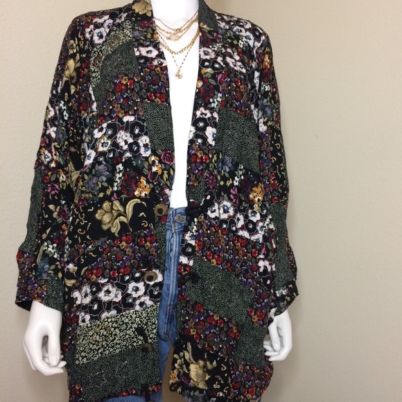 Vintage kimono floral patchwork jacket duster top - Picture 7 of 8